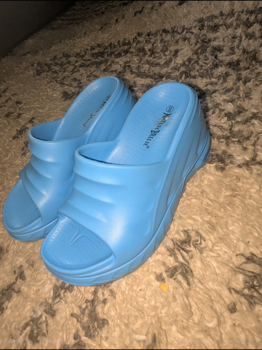 Nature Breeze Light Blue Platform Slide Sandals